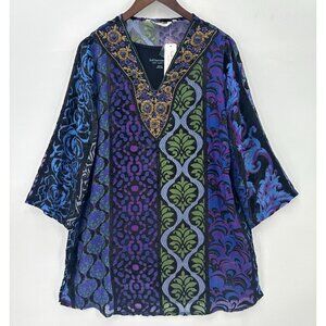 Soft Surroundings Top Womens Vistosa Tunic Beaded Sequin Velvet Burnout Multi M
